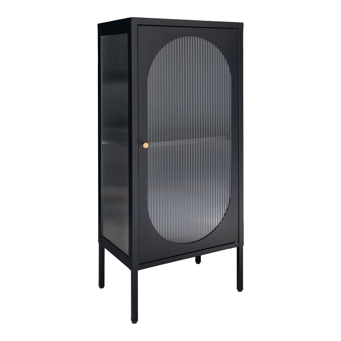 Vitrine Adelaide em Aço Preto com Porta de Vidro Canelado — 50 × 35 × 110 cm