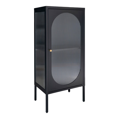 Vitrine Adelaide em Aço Preto com Porta de Vidro Canelado — 50 × 35 × 110 cm