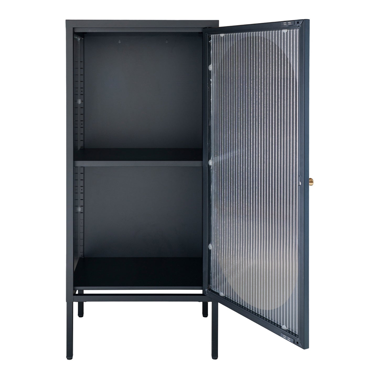 Vitrine Adelaide em Aço Preto com Porta de Vidro Canelado — 50 × 35 × 110 cm
