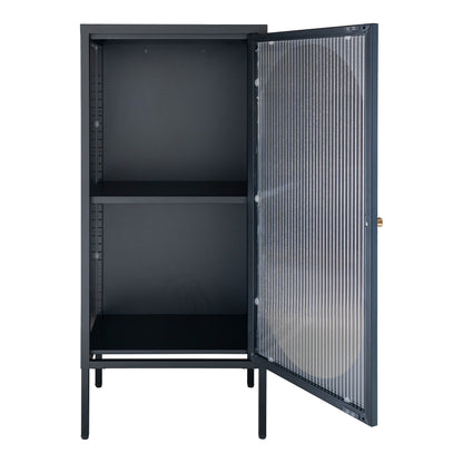 Vitrine Adelaide em Aço Preto com Porta de Vidro Canelado — 50 × 35 × 110 cm