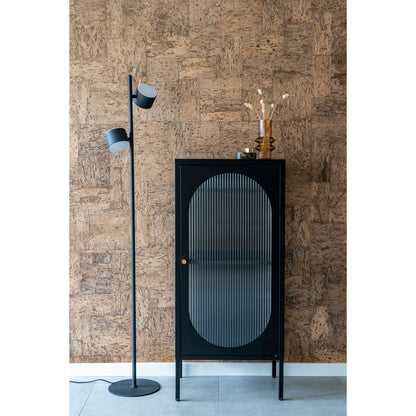 Vitrine Adelaide em Aço Preto com Porta de Vidro Canelado — 50 × 35 × 110 cm