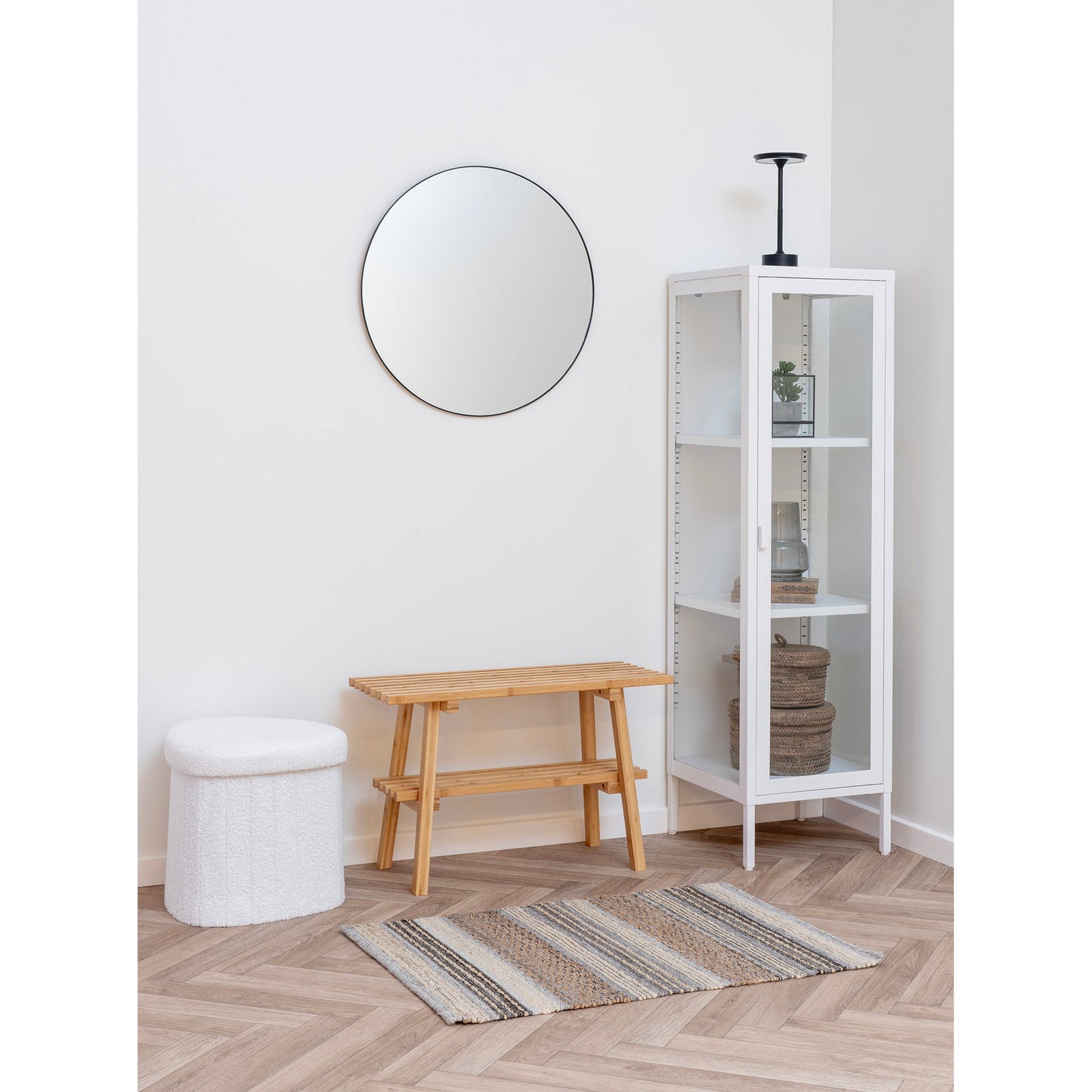 Brisbane Narrow Display Cabinet with Glass Door, White — 40 × 35 × 140 cm