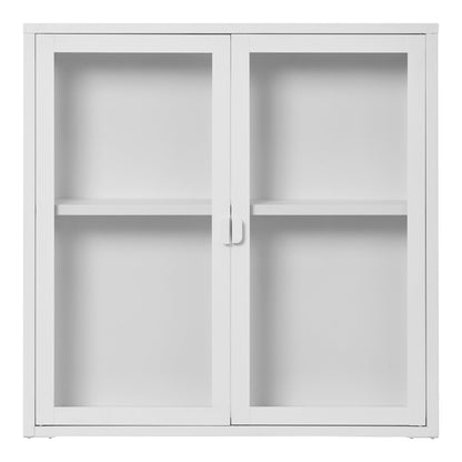 Brisbane Wall-mounted Display Cabinet in White Steel with 2 Glass Doors — 80 × 18 × 80 cm