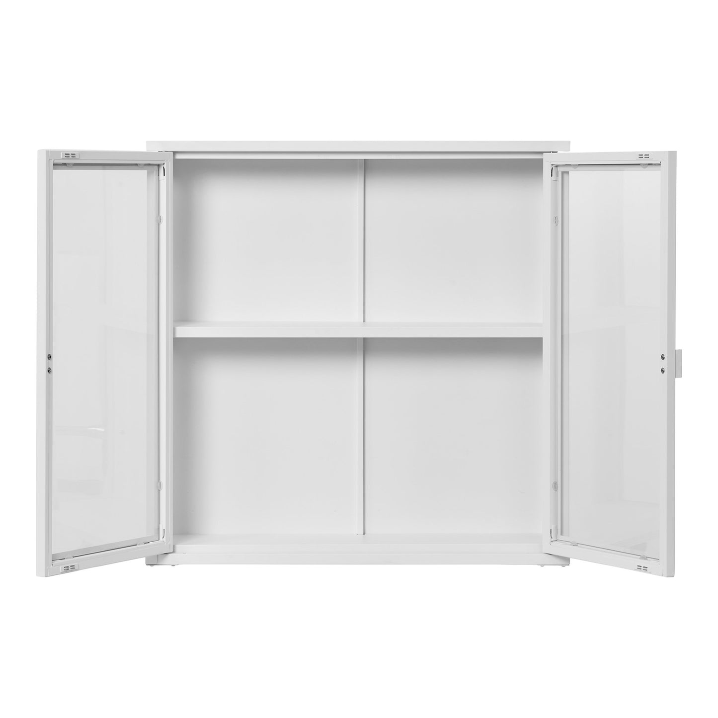 Brisbane Wall-mounted Display Cabinet in White Steel with 2 Glass Doors — 80 × 18 × 80 cm