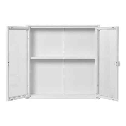 Brisbane Wall-mounted Display Cabinet in White Steel with 2 Glass Doors — 80 × 18 × 80 cm