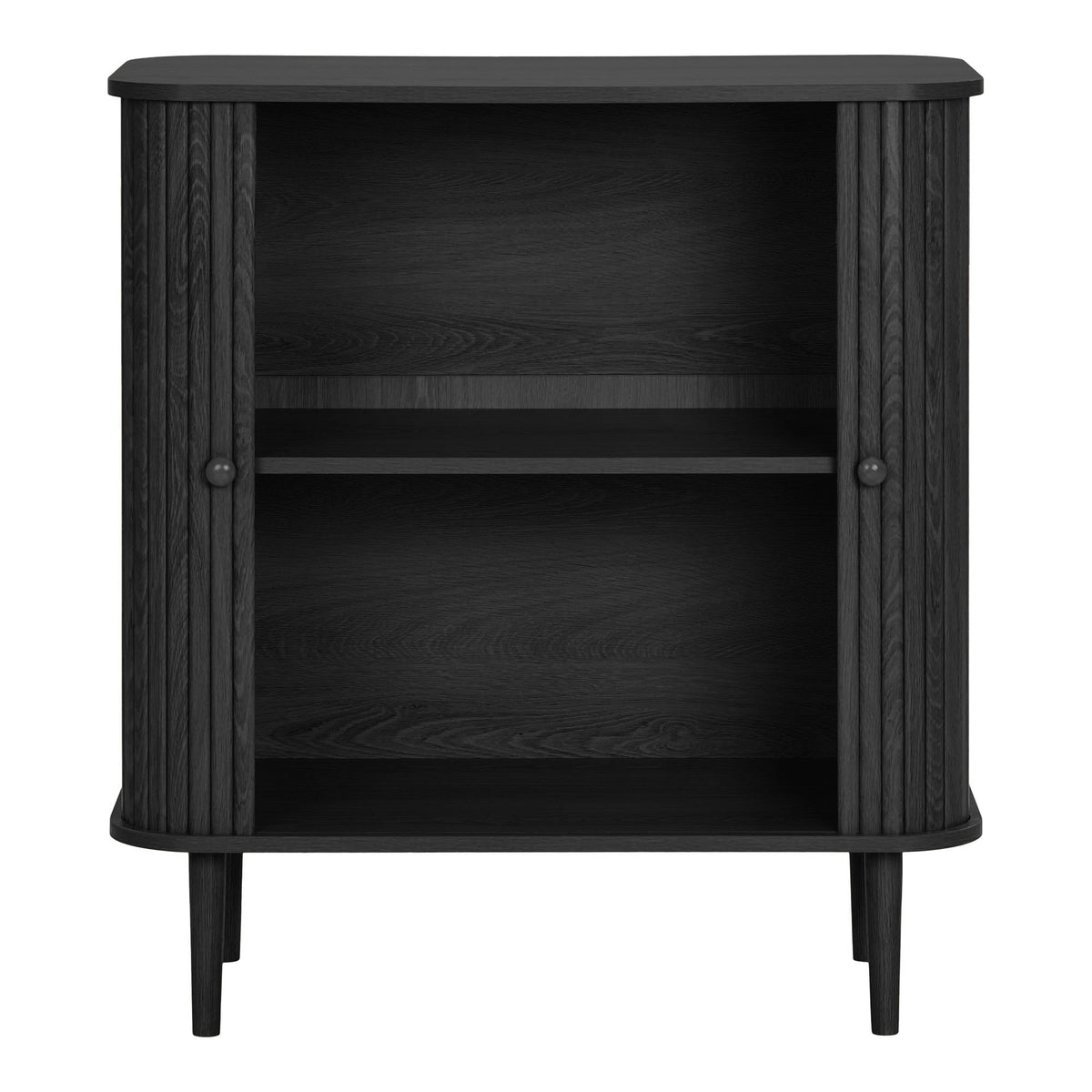 Aparador Nikko de Duas Portas em Ripas Curvas, Preto — 80 × 40 × 87 cm