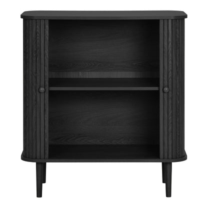 Aparador Nikko de Duas Portas em Ripas Curvas, Preto — 80 × 40 × 87 cm