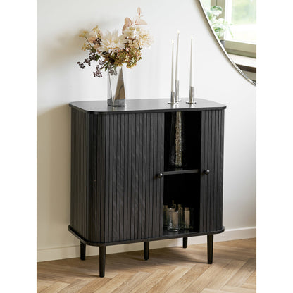 Aparador Nikko de Duas Portas em Ripas Curvas, Preto — 80 × 40 × 87 cm