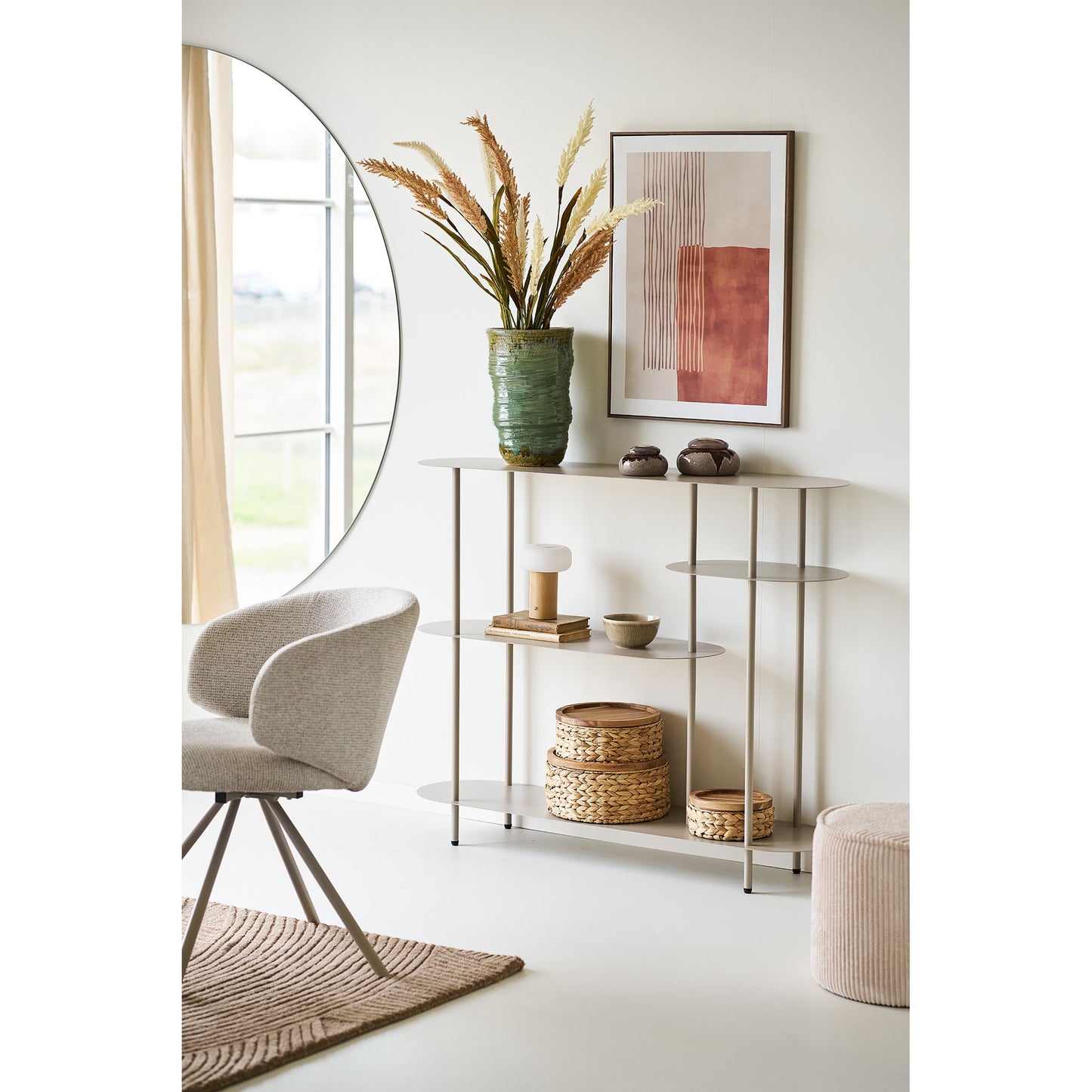 Rieti Asymmetrical Metal Sand Bookshelf, 4 Shelves — 118 × 31 × 97 cm