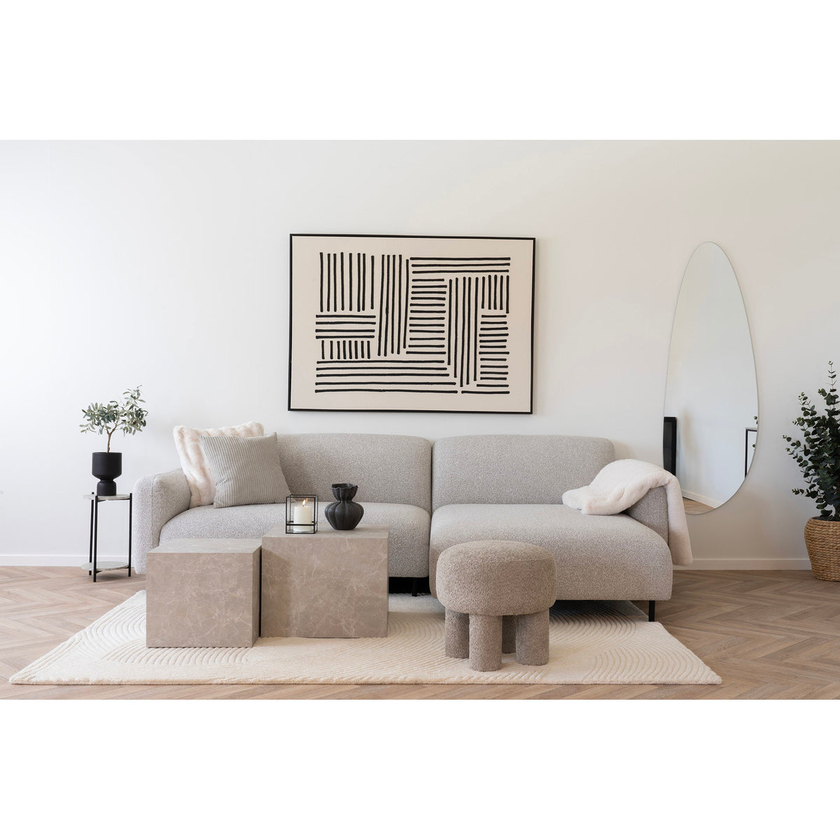 Tapete Pune Tufado à Mão em Lã, Marfim — 160 × 230 cm