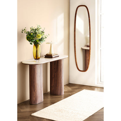 Espelho Luxon Oval com Moldura em Aspecto de Madeira — 40 × 150 cm