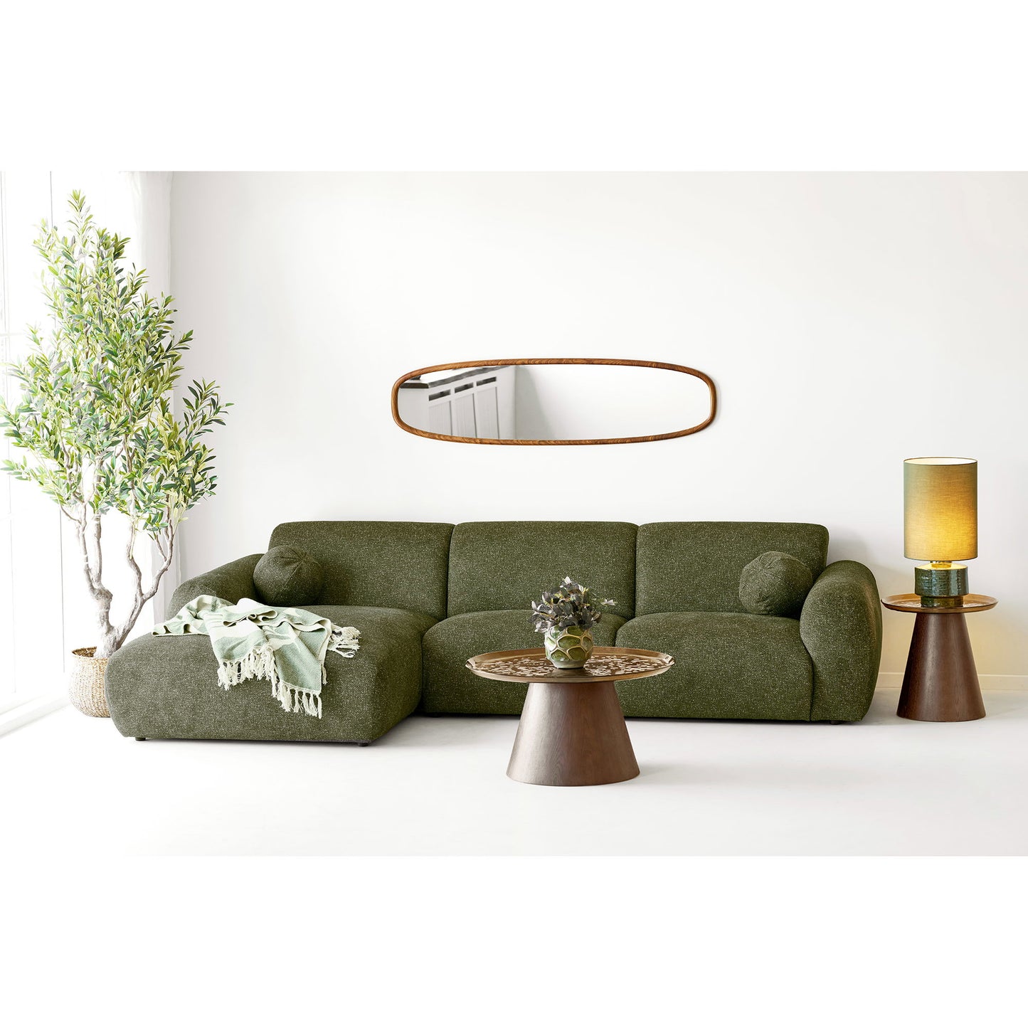 Espelho Luxon Oval com Moldura em Aspecto de Madeira — 40 × 150 cm