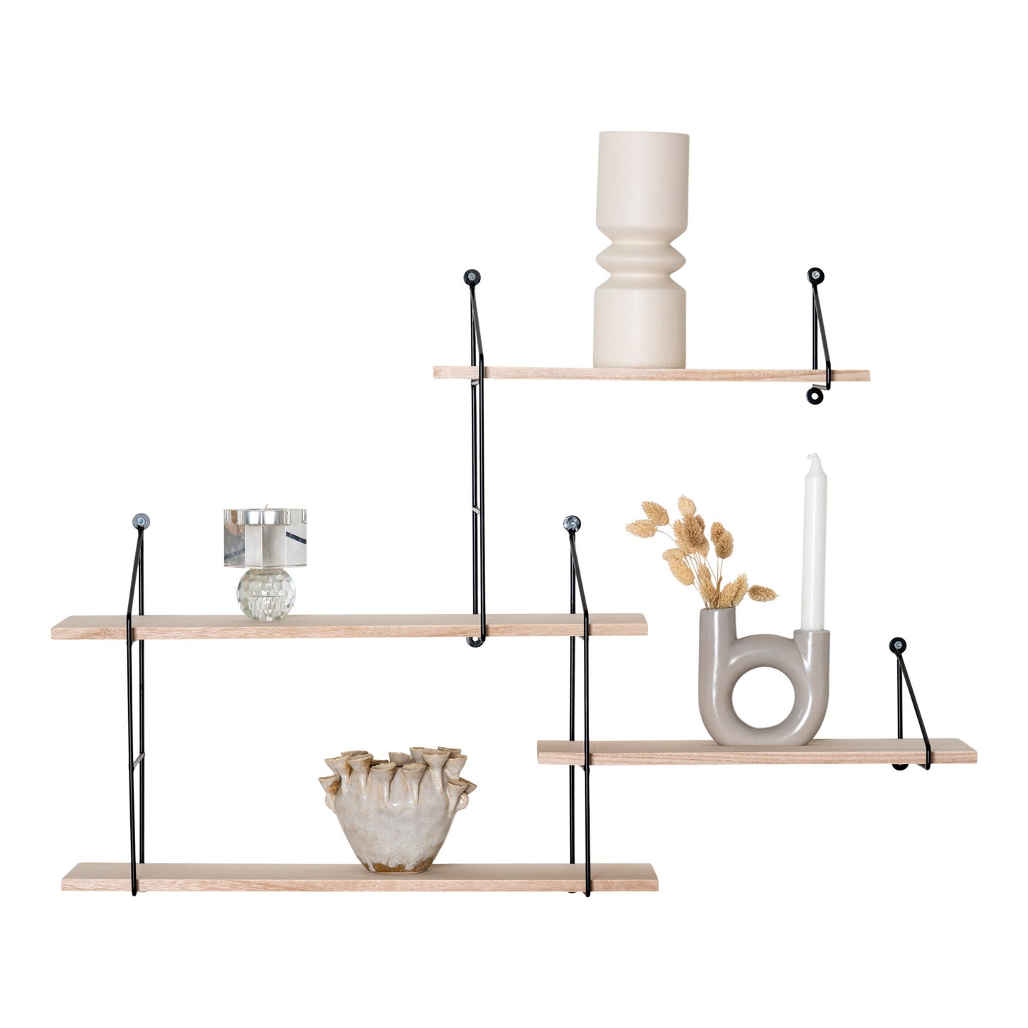 Harlem Wall Shelf in Paulownia and Black Steel, 4 Levels — 99 × 17.5 × 62 cm