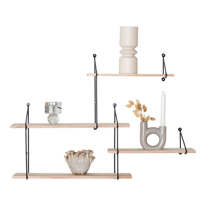 Harlem Wall Shelf in Paulownia and Black Steel, 4 Levels — 99 × 17.5 × 62 cm