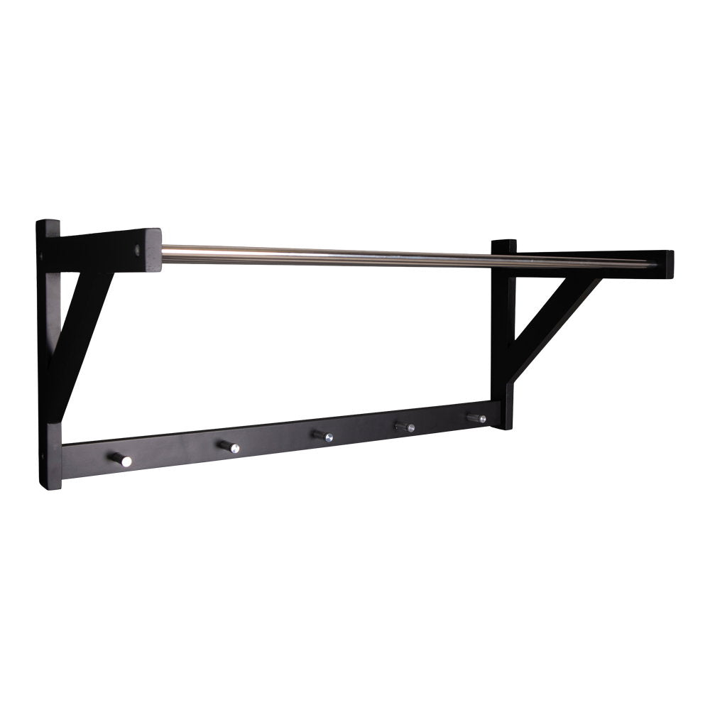 Prateleira de Entrada Padova em Madeira e Aço Preto, com Cabides — 78 × 32 cm
