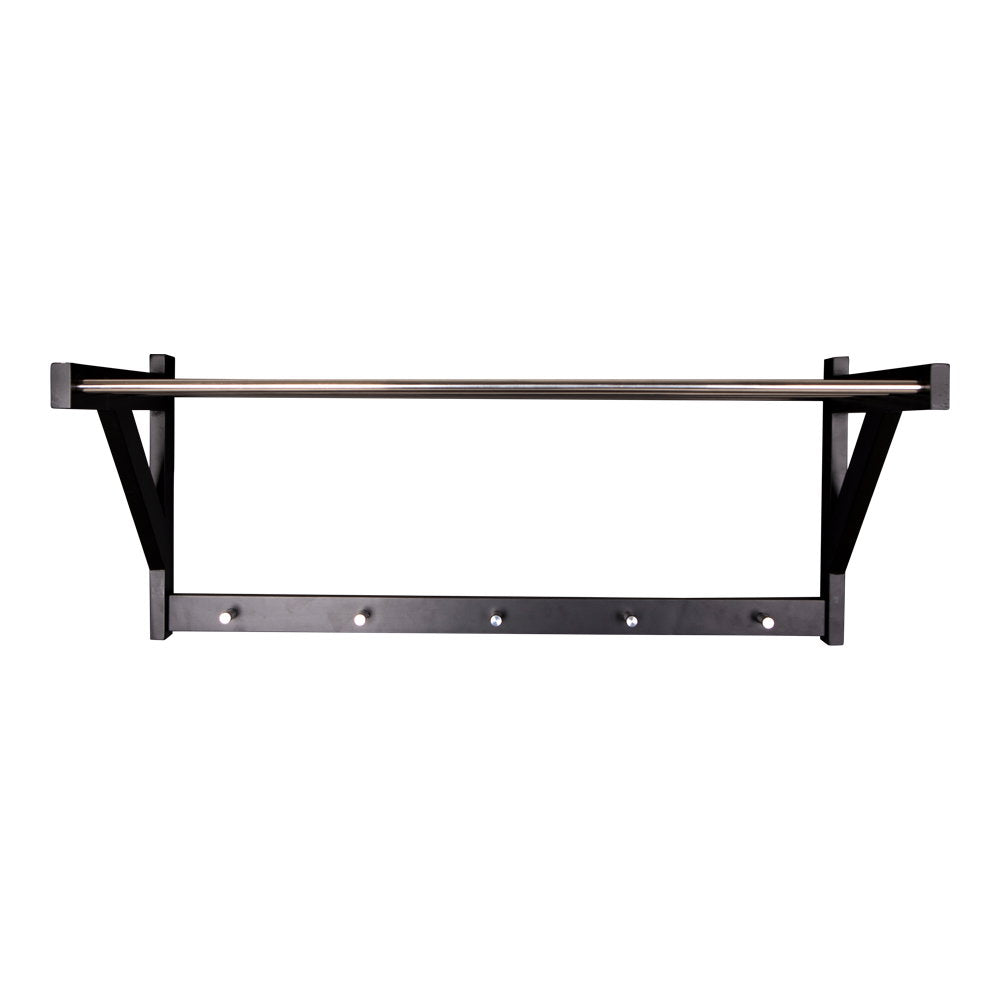 Prateleira de Entrada Padova em Madeira e Aço Preto, com Cabides — 78 × 32 cm