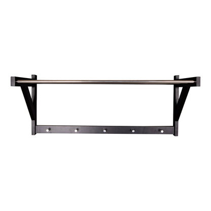 Prateleira de Entrada Padova em Madeira e Aço Preto, com Cabides — 78 × 32 cm