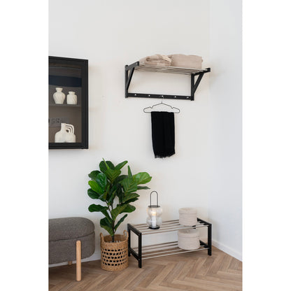 Prateleira de Entrada Padova em Madeira e Aço Preto, com Cabides — 78 × 32 cm