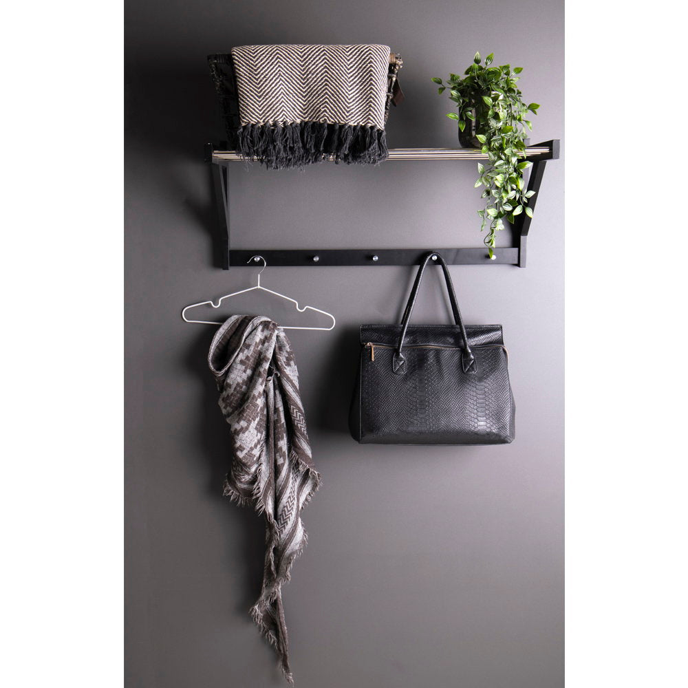 Prateleira de Entrada Padova em Madeira e Aço Preto, com Cabides — 78 × 32 cm