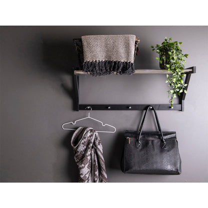 Prateleira de Entrada Padova em Madeira e Aço Preto, com Cabides — 78 × 32 cm