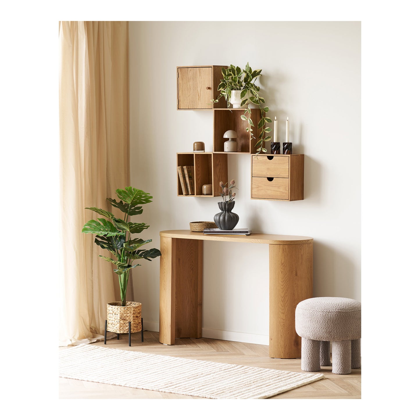 Townsville Wall Shelf in Oak with 2 Compartments — 30 × 18 × 30 cm