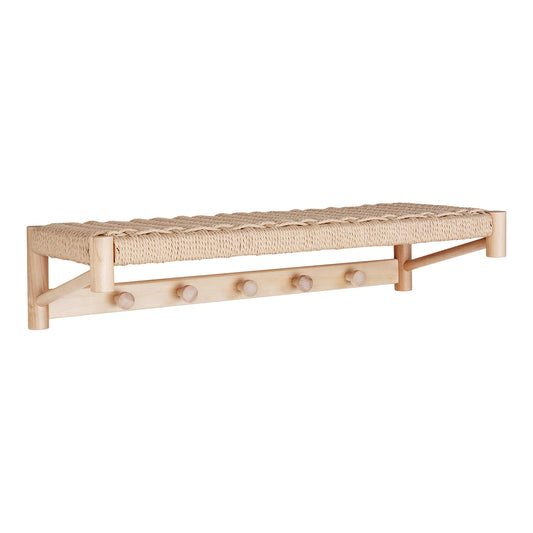 Prateleira de Entrada Abano em Choupo e Corda de Papel, com 5 Cabides — 78 × 31 cm