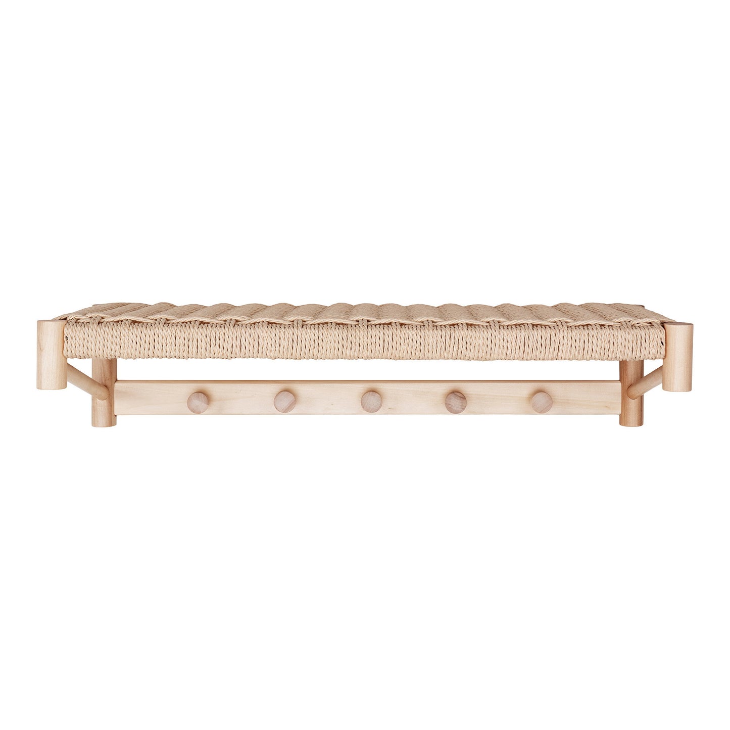 Abano Hallway Shelf in Poplar and Paper Cord, with 5 Hooks — 78 × 31 cm