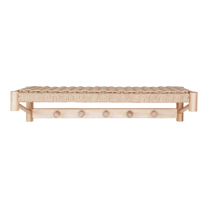 Abano Hallway Shelf in Poplar and Paper Cord, with 5 Hooks — 78 × 31 cm