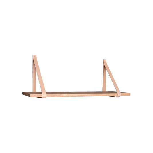 Estante de pared Forno de madera de hevea con tiras de cuero — 80 × 20 cm