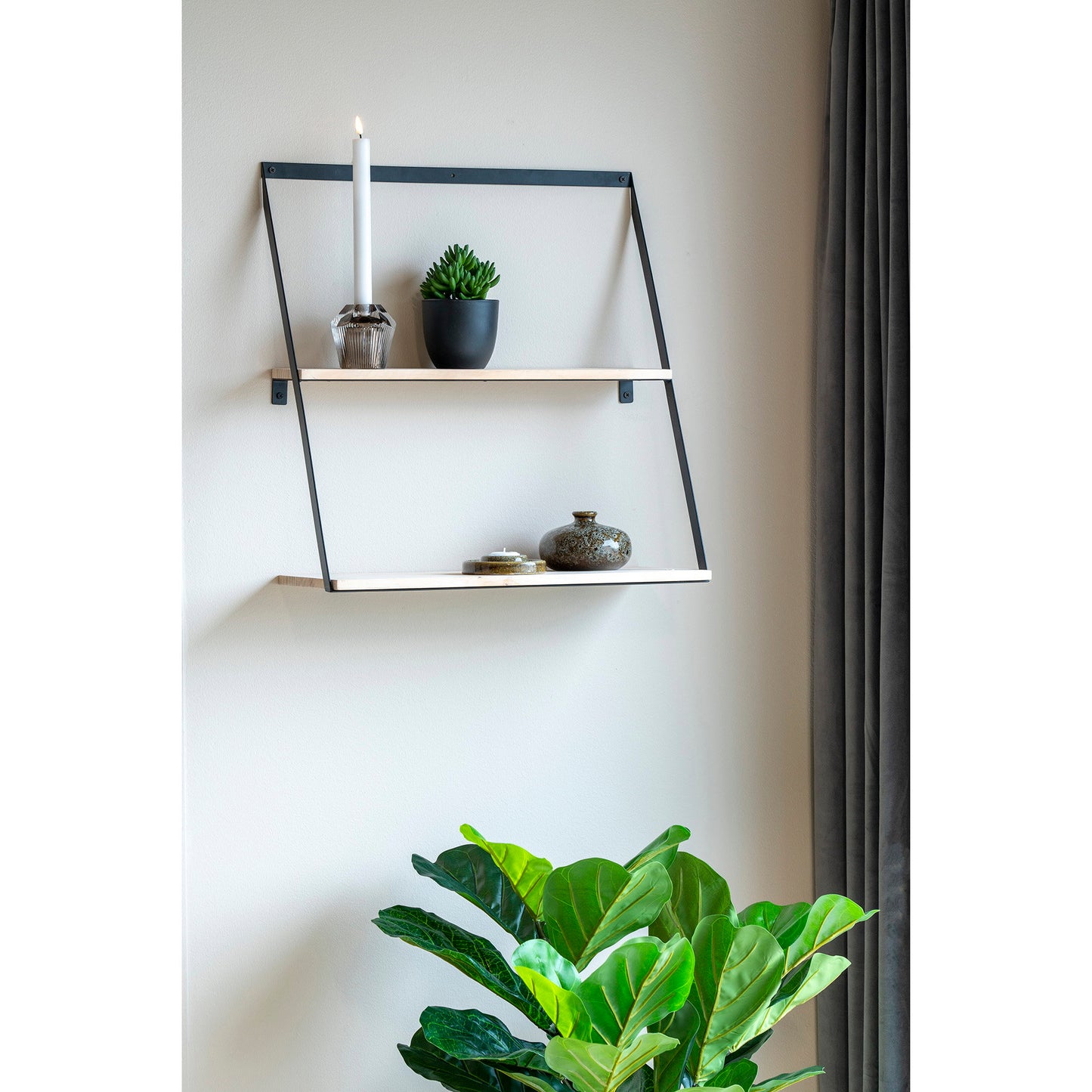 Prateleira de Parede Bern em Aço e Pinho — 50 × 21 × 52 cm