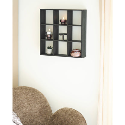 Prateleira-Grelha Moss em Pinho Preto, 9 Nichos — 46 × 10 × 46 cm