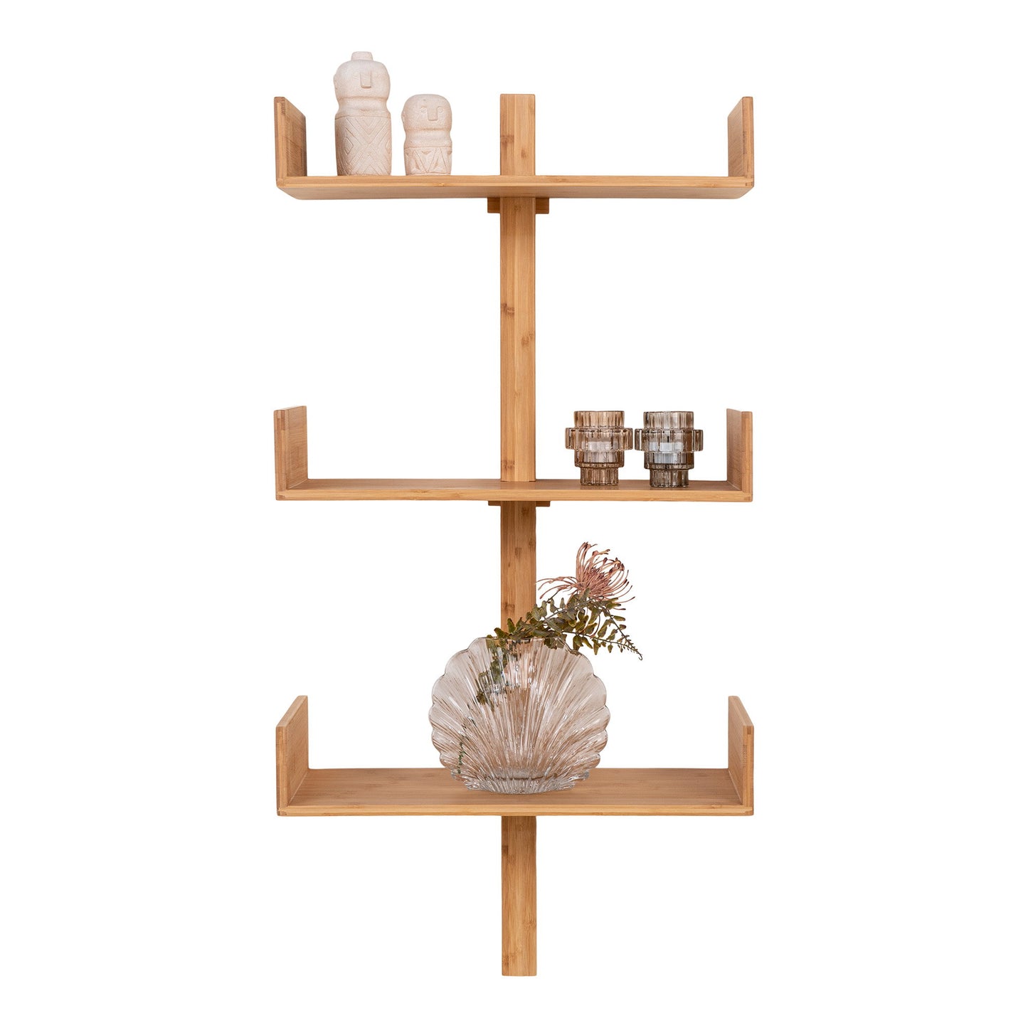 Villa Wall Shelf in Natural Bamboo, 3 Levels — 50 × 25 × 102 cm