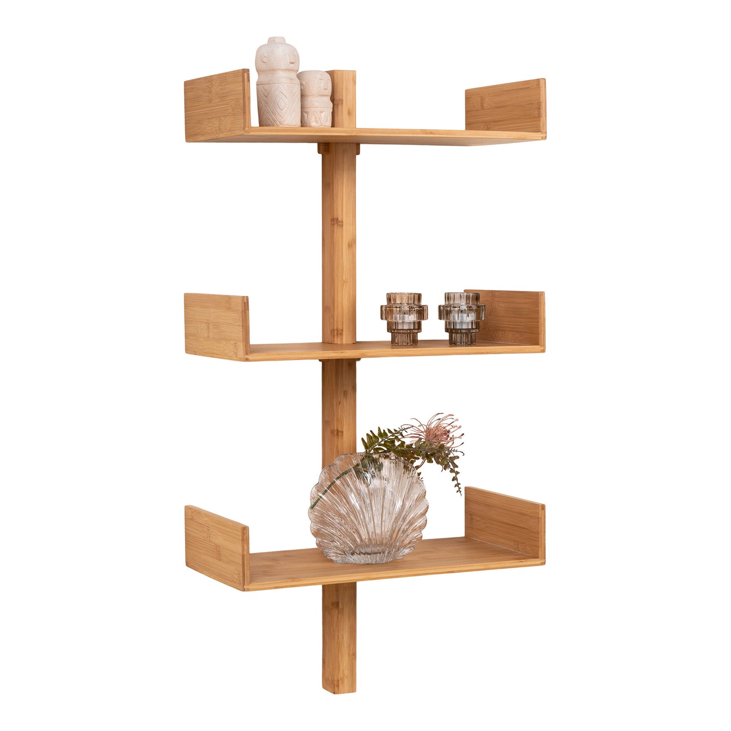 Villa Wall Shelf in Natural Bamboo, 3 Levels — 50 × 25 × 102 cm