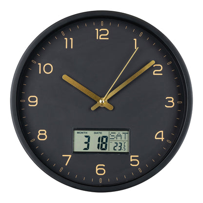 Amiens Wall Clock with Digital Display, Black — Ø 25 cm