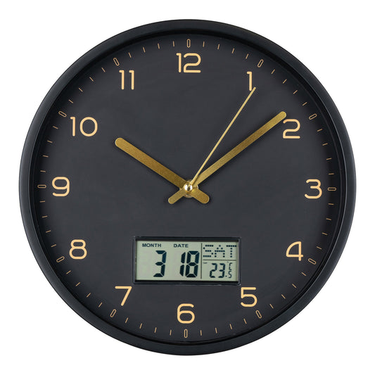 Relógio de Parede Amiens com Ecrã Digital, Preto — Ø 25 cm