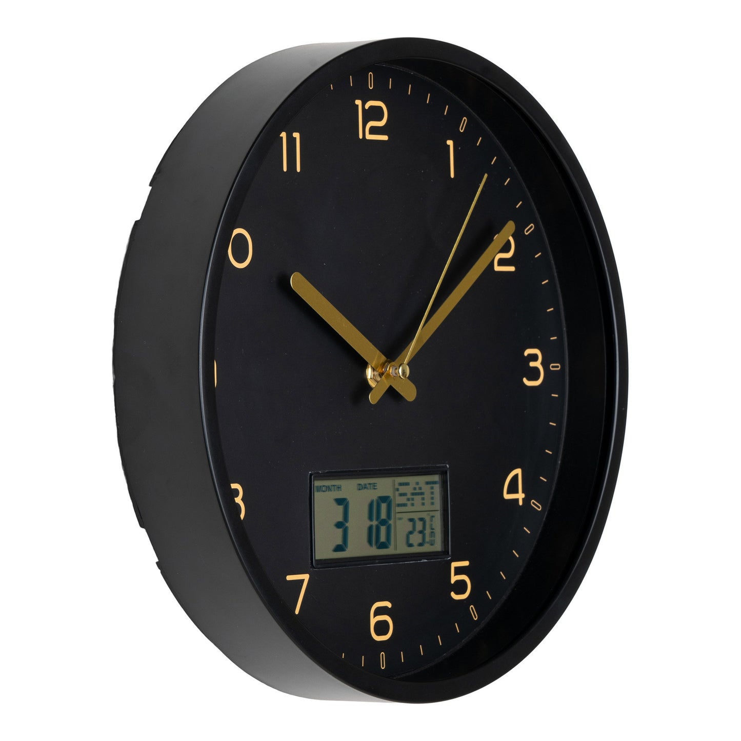 Amiens Wall Clock with Digital Display, Black — Ø 25 cm