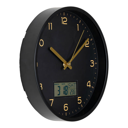 Amiens Wall Clock with Digital Display, Black — Ø 25 cm