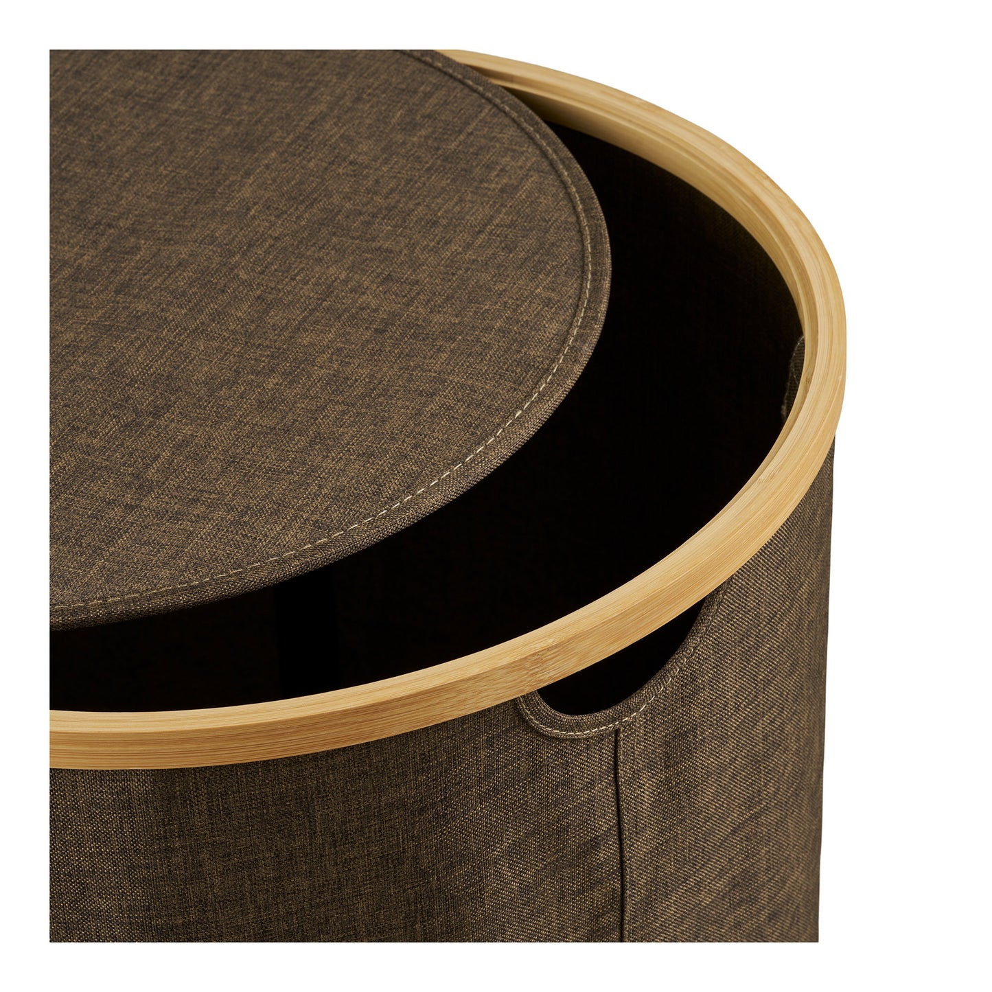 Noto Round Laundry Basket in Textile and Bamboo with Lid, Brown — Ø 45 × 60 cm