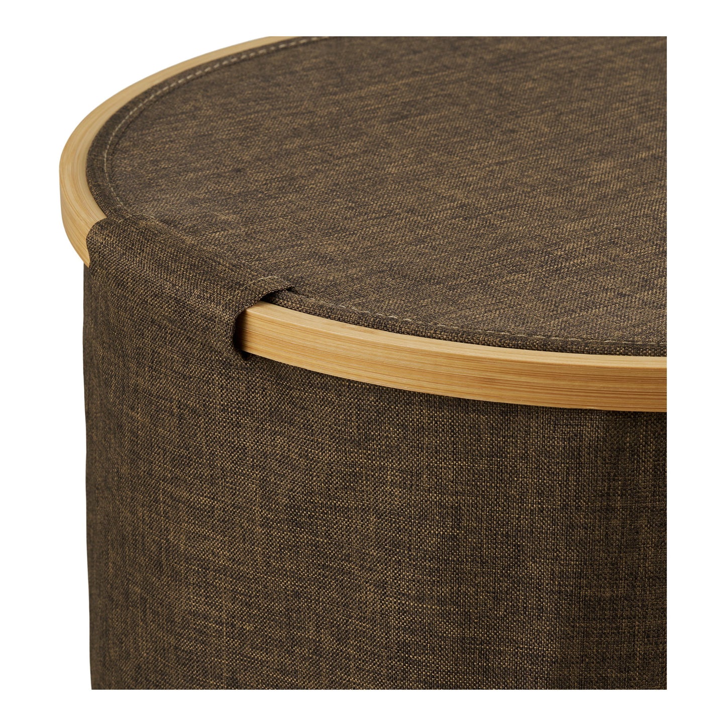 Noto Round Laundry Basket in Textile and Bamboo with Lid, Brown — Ø 45 × 60 cm