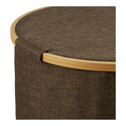 Noto Round Laundry Basket in Textile and Bamboo with Lid, Brown — Ø 45 × 60 cm