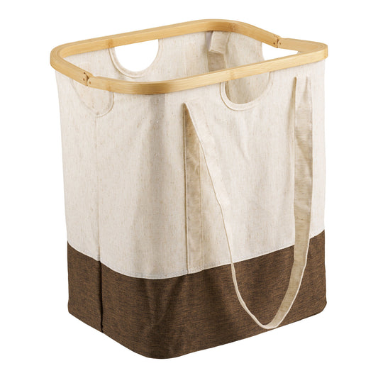 Saco de Roupa Noto com Estrutura em Bambu e Alças, Cru e Castanho — 40 × 30 × 45 cm