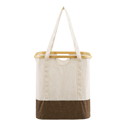 Saco de Roupa Noto com Estrutura em Bambu e Alças, Cru e Castanho — 40 × 30 × 45 cm