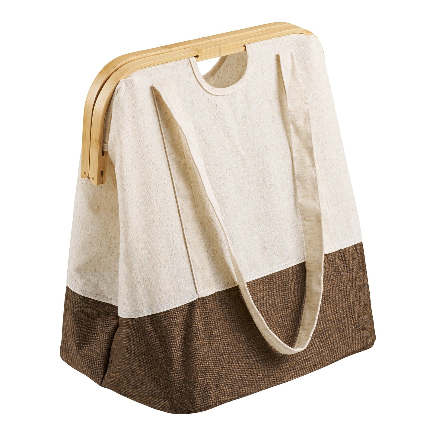 Saco de Roupa Noto com Estrutura em Bambu e Alças, Cru e Castanho — 40 × 30 × 45 cm