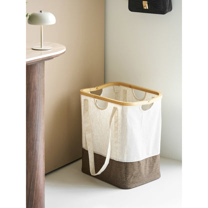 Saco de Roupa Noto com Estrutura em Bambu e Alças, Cru e Castanho — 40 × 30 × 45 cm
