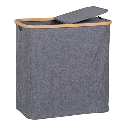 Cesto de Roupa Noto em Bambu e Têxtil, Cinzento-Escuro — 54 × 33 × 54 cm