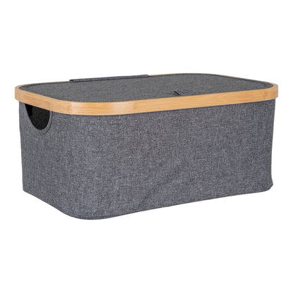 Cesto Noto em Bambu e Têxtil, Cinzento-Escuro — 38 × 26 × 16 cm