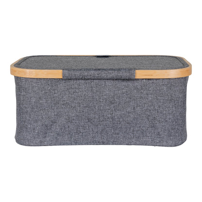 Cesto Noto em Bambu e Têxtil, Cinzento-Escuro — 38 × 26 × 16 cm