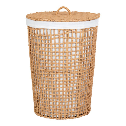 Cesto de Roupa Pomal em Papel Entrançado, Natural — Ø 42 × 56 cm