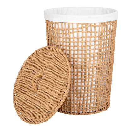 Cesto de Roupa Pomal em Papel Entrançado, Natural — Ø 42 × 56 cm