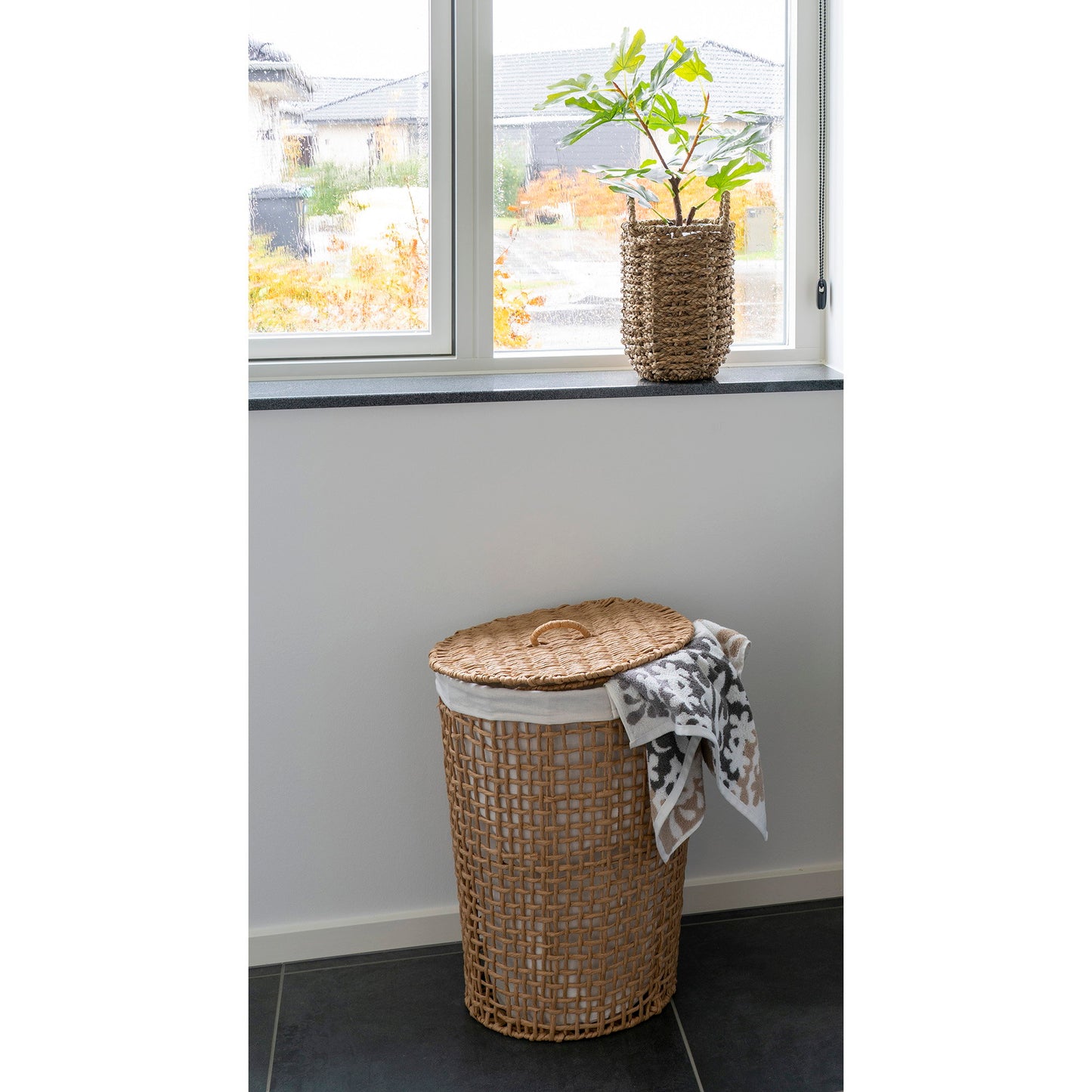 Cesto de Roupa Pomal em Papel Entrançado, Natural — Ø 42 × 56 cm